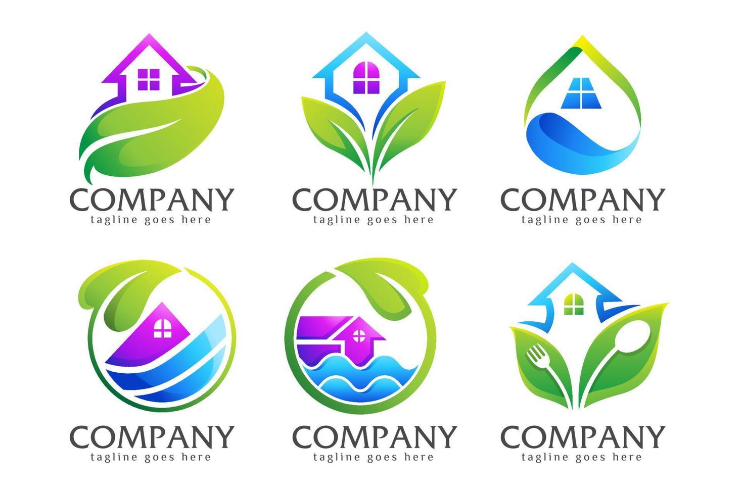 paquete de colección de logotipos de bienes raíces de naturaleza creativa vector
