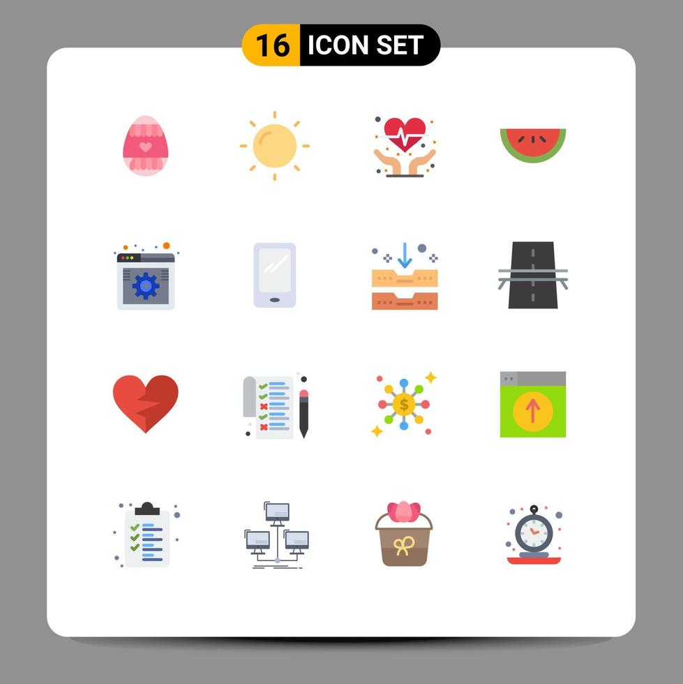 Group of 16 Modern Flat Colors Set for phone settings heart health option internet Editable Pack of Creative Vector Design Elements