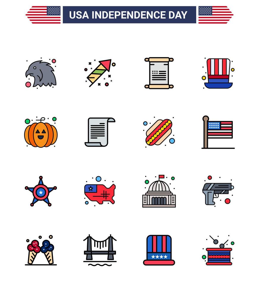 4th July USA Happy Independence Day Icon Symbols Group of 16 Modern Flat Filled Lines of festival food text usa hat Editable USA Day Vector Design Elements