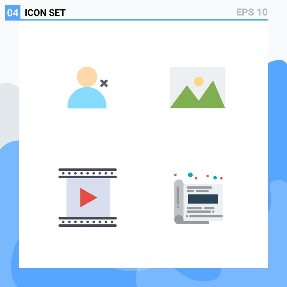 Pack of 4 creative Flat Icons of discover people cinema appliances house movie Editable Vector Design Elements