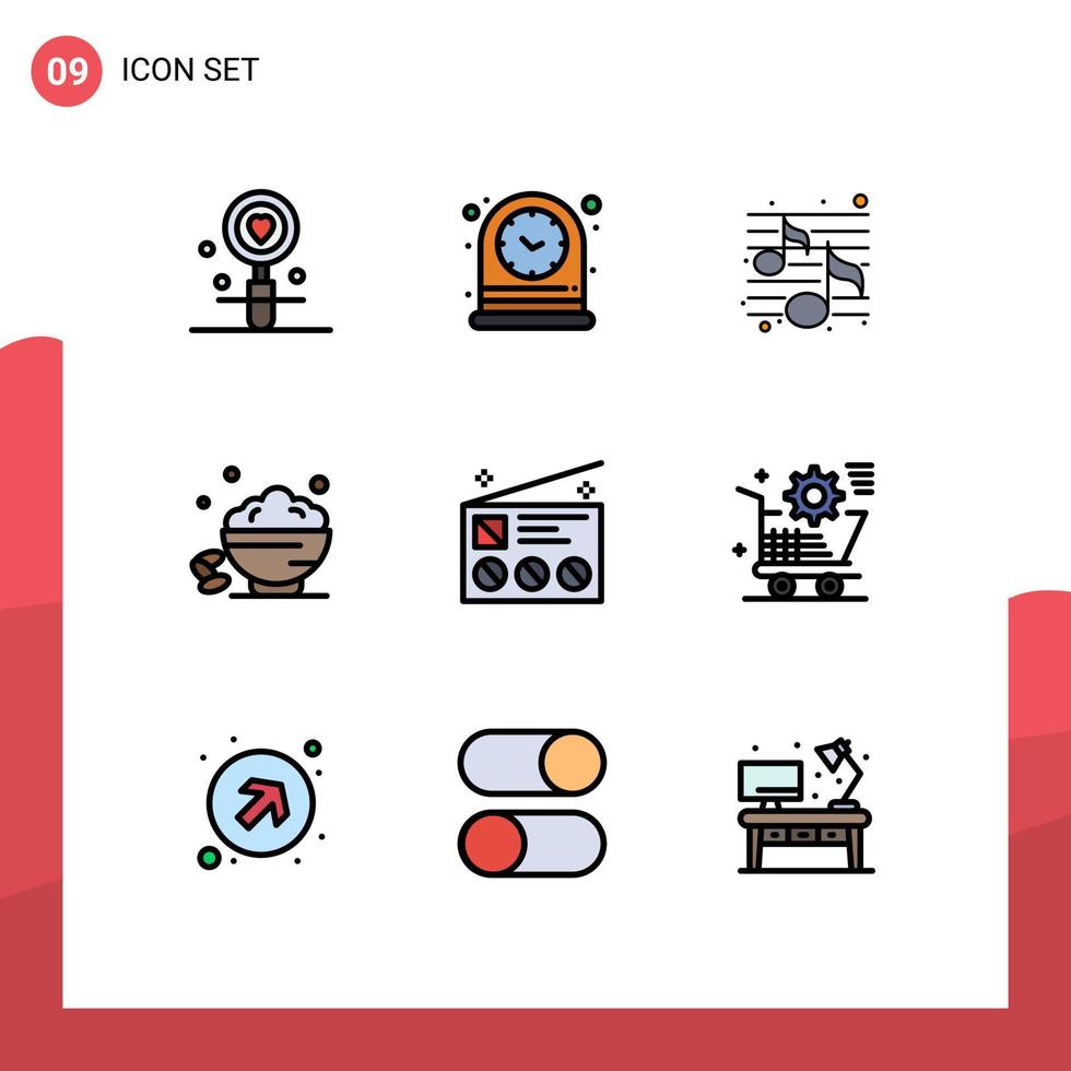 User Interface Pack of 9 Basic Filledline Flat Colors of open sweet watch date night Editable Vector Design Elements