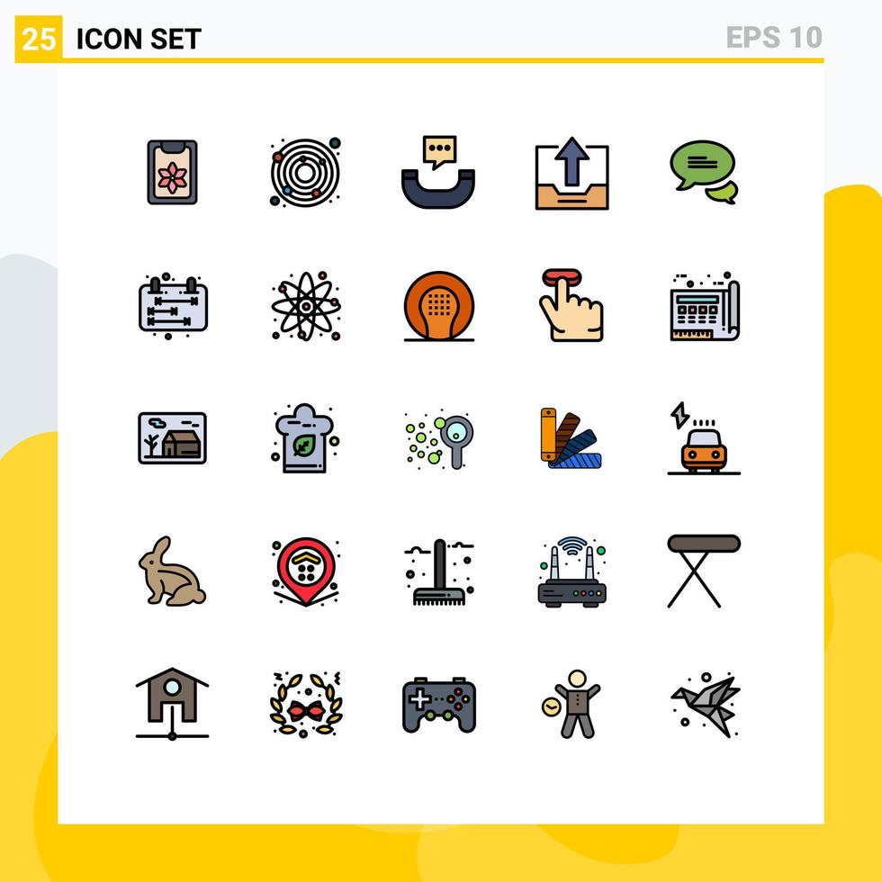 Stock Vector Icon Pack of 25 Line Signs and Symbols for texting chatting phone upload drawer Editable Vector Design Elements