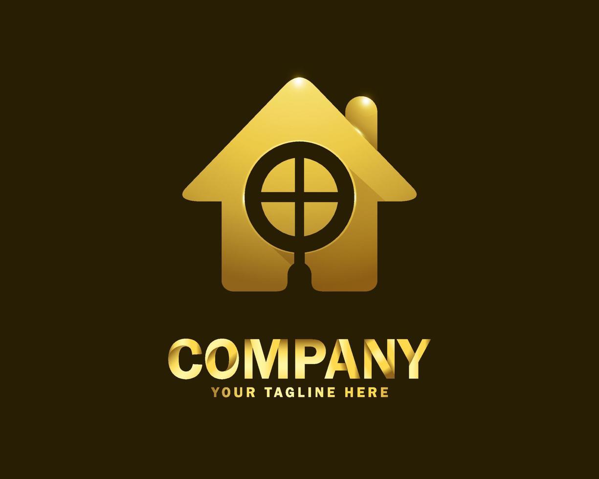 luxury gold home scanning logo design template vector