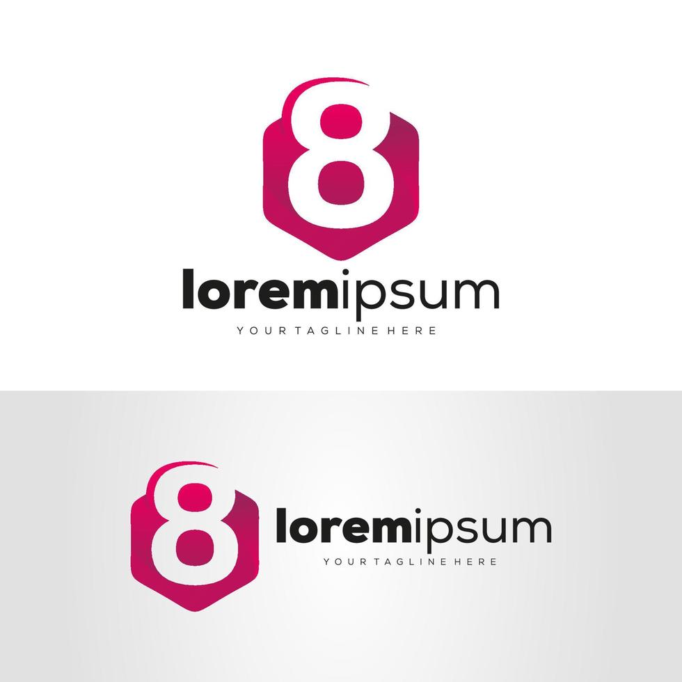 Number 8 Hexagon Logo Design Template with white background vector