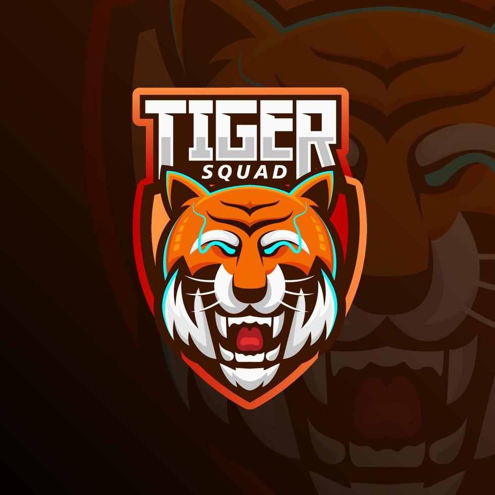 angry tiger head mascot esport logo. front view tiger head logo design vector