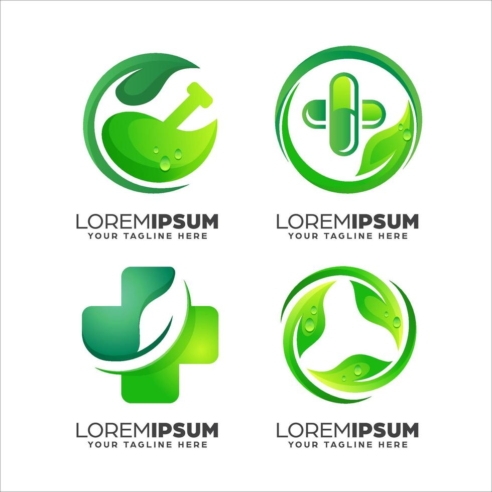 colección de plantilla de diseño de logotipo de salud verde de naturaleza degradada abstracta vector