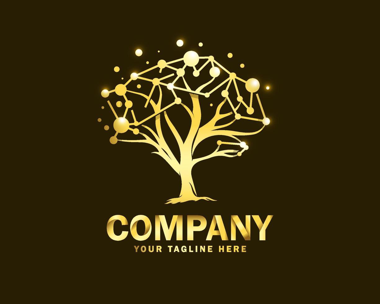 luxury gold tree tech logo design template vector