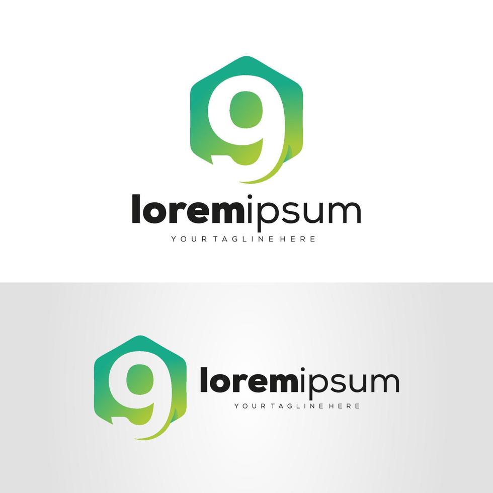 Number 9 Hexagon Logo Design Template with white background vector