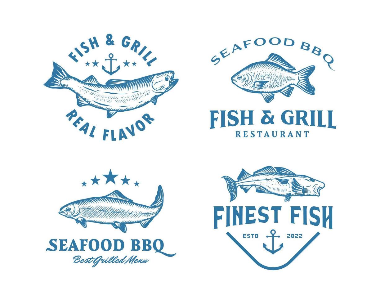 collection of fish seafood restaurant logo design template vector