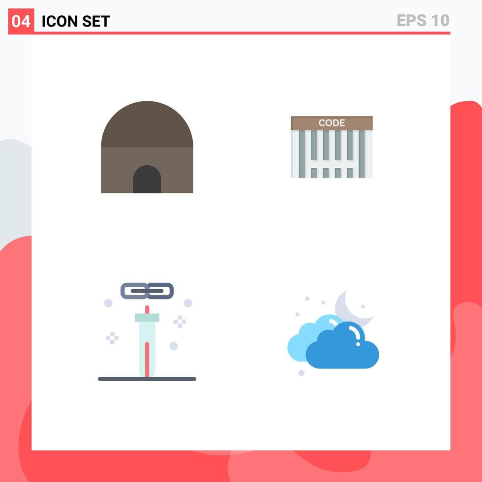 Modern Set of 4 Flat Icons Pictograph of building chemistry mosque code laboratory Editable Vector Design Elements