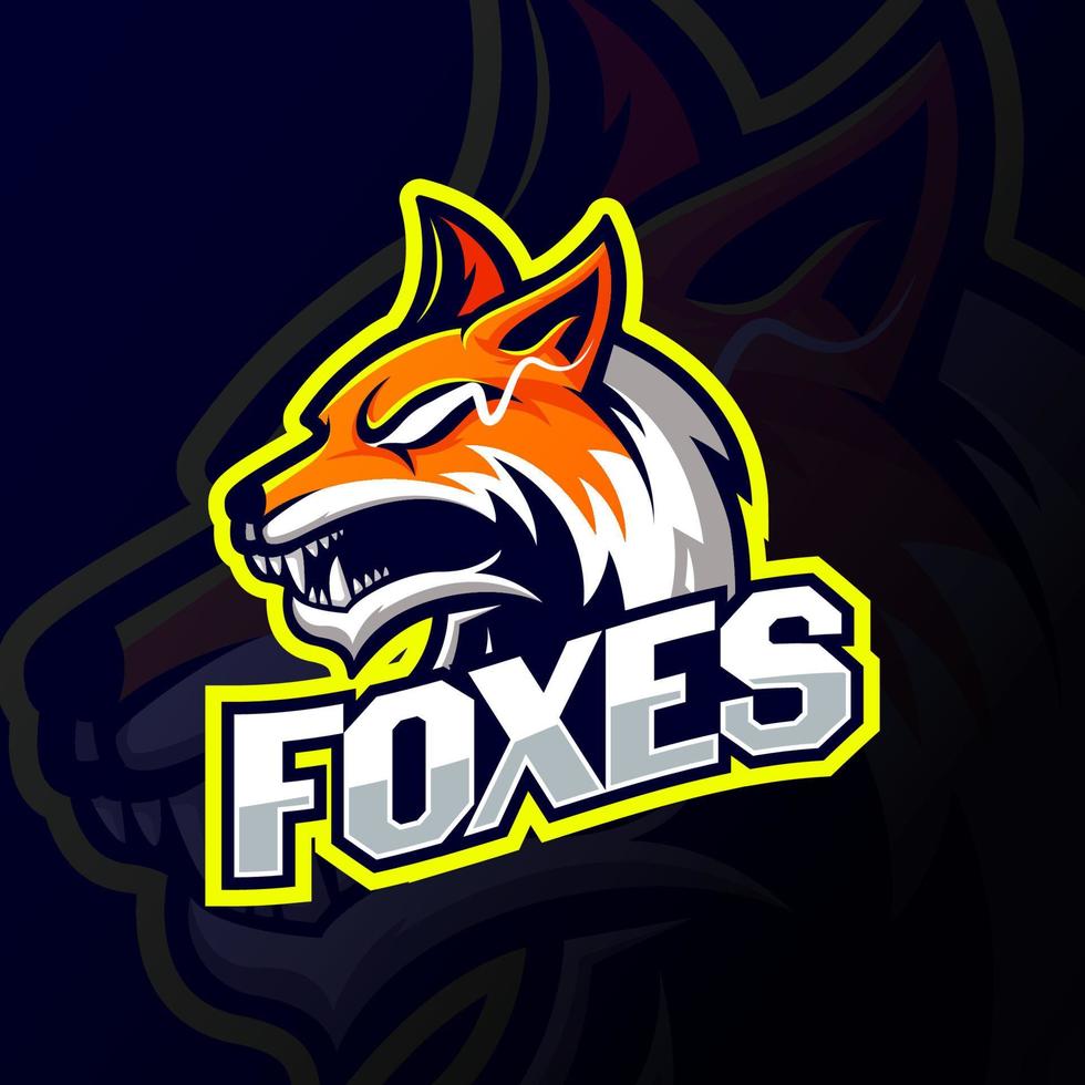 yellow and white angry fox head mascot esport logo. side view fox head logo design vector