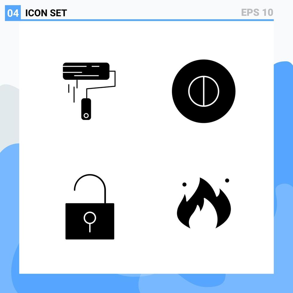 moderno 4 iconos de estilo sólido símbolos de glifo para uso general signo de icono sólido creativo aislado sobre fondo blanco paquete de 4 iconos vector