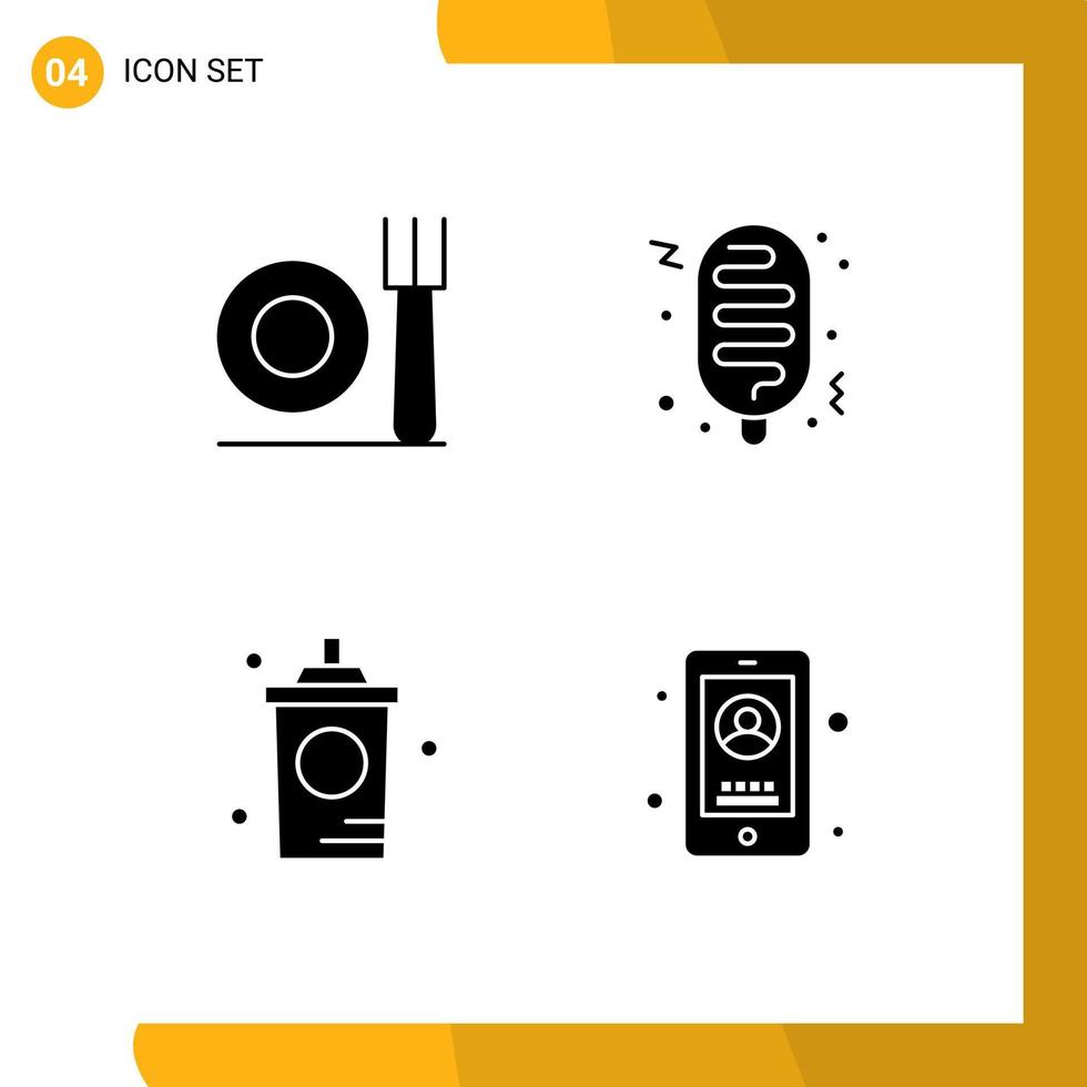 Set of 4 Modern UI Icons Symbols Signs for fork hot hotdog coffee business Editable Vector Design Elements