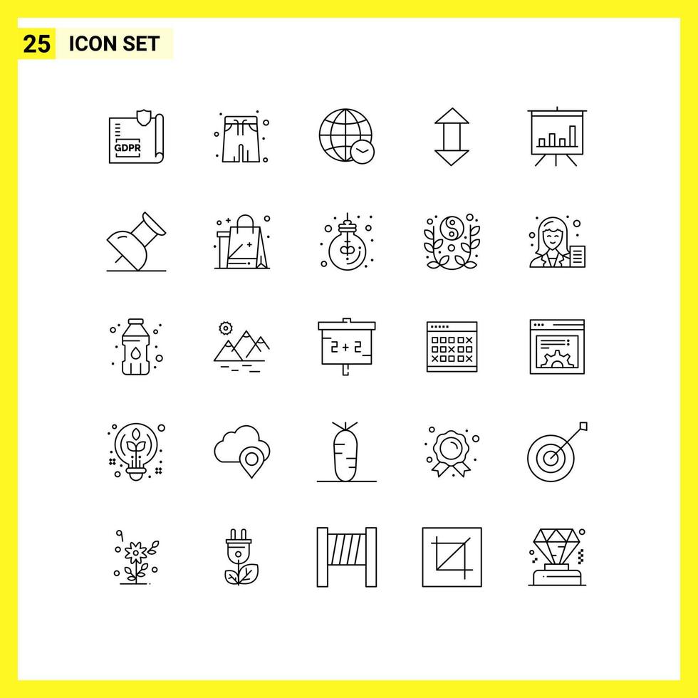 Universal Icon Symbols Group of 25 Modern Lines of board down globe up arrow Editable Vector Design Elements