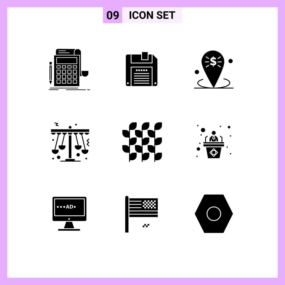 9 iconos creativos, signos y símbolos modernos de entretenimiento, juego bancario, marcador de posición de swing, elementos de diseño vectorial editables vector