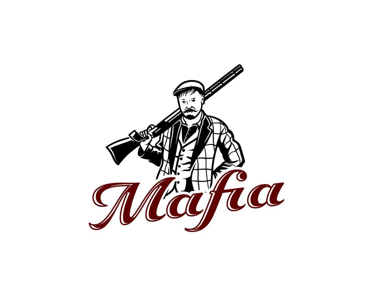 a man with a mustache holding a shotgun logo. mafia logo design template vector