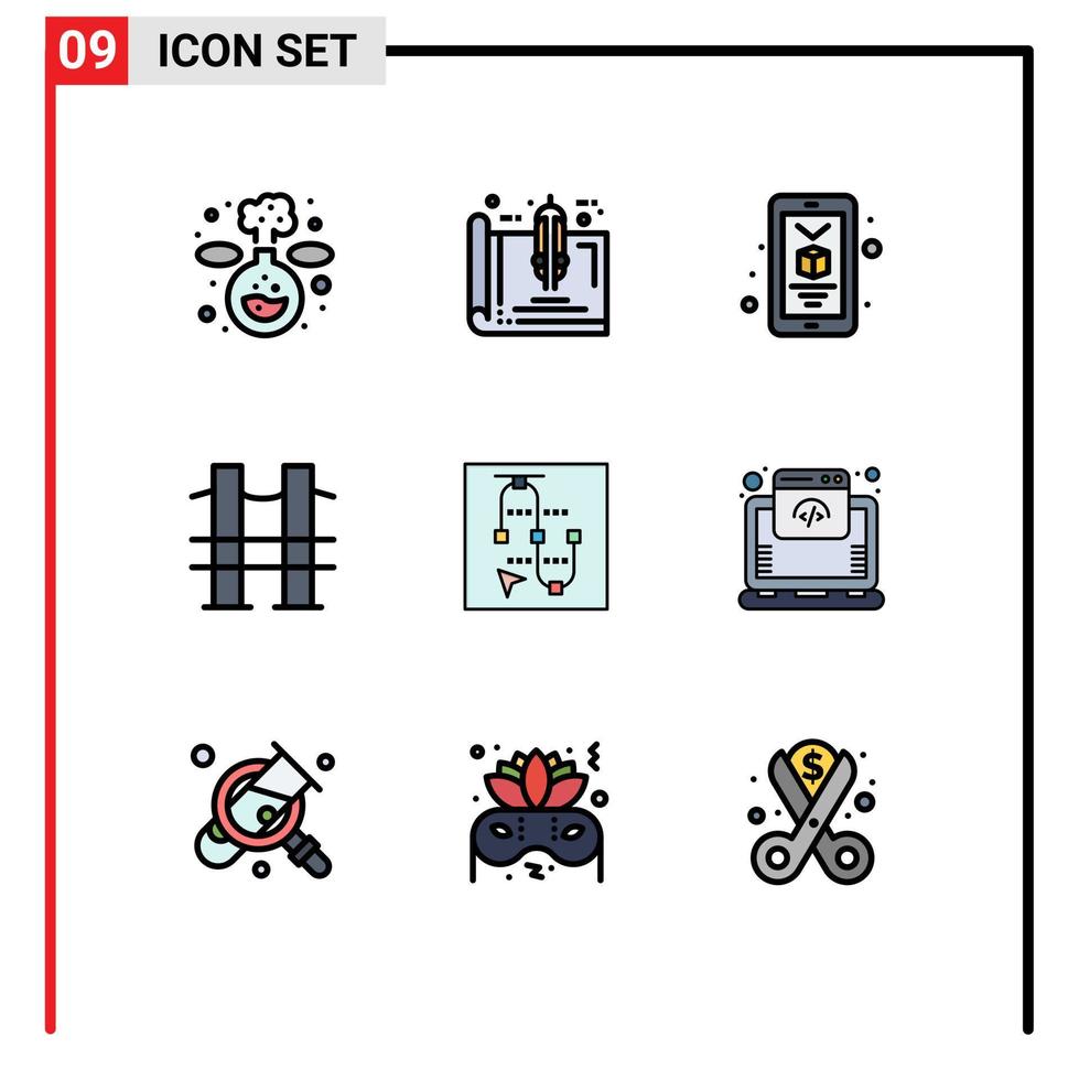 Filledline Flat Color Pack of 9 Universal Symbols of vector mouse mobile road journey Editable Vector Design Elements