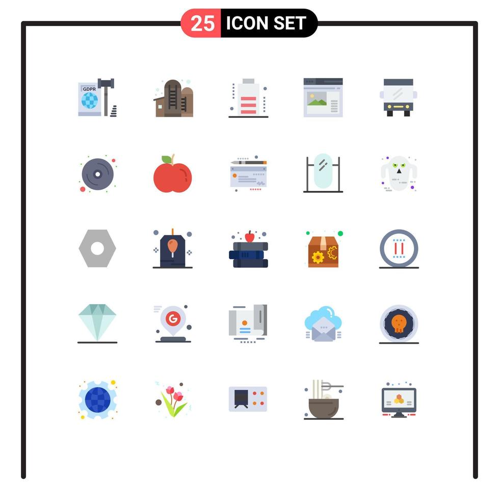 25 Universal Flat Color Signs Symbols of bus website silo web internet Editable Vector Design Elements