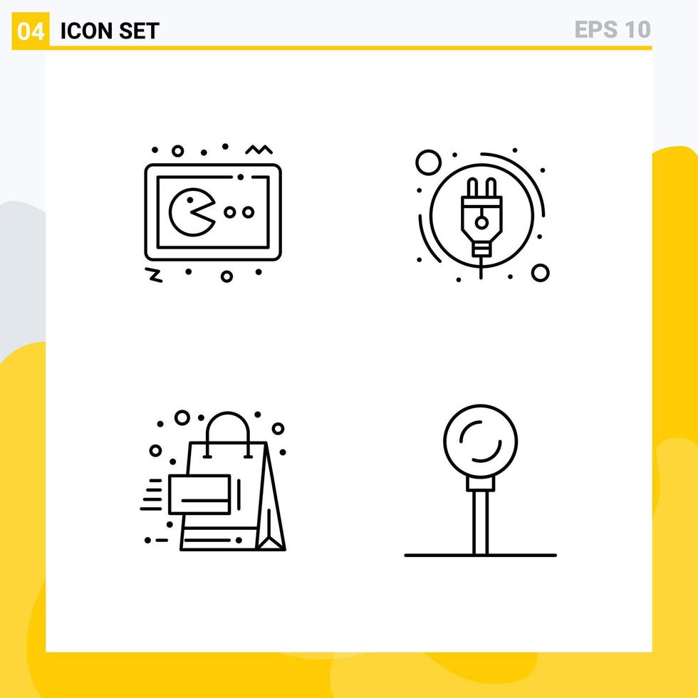 Set of 4 Vector Filledline Flat Colors on Grid for pac man promotion gamepad plug shopping Editable Vector Design Elements