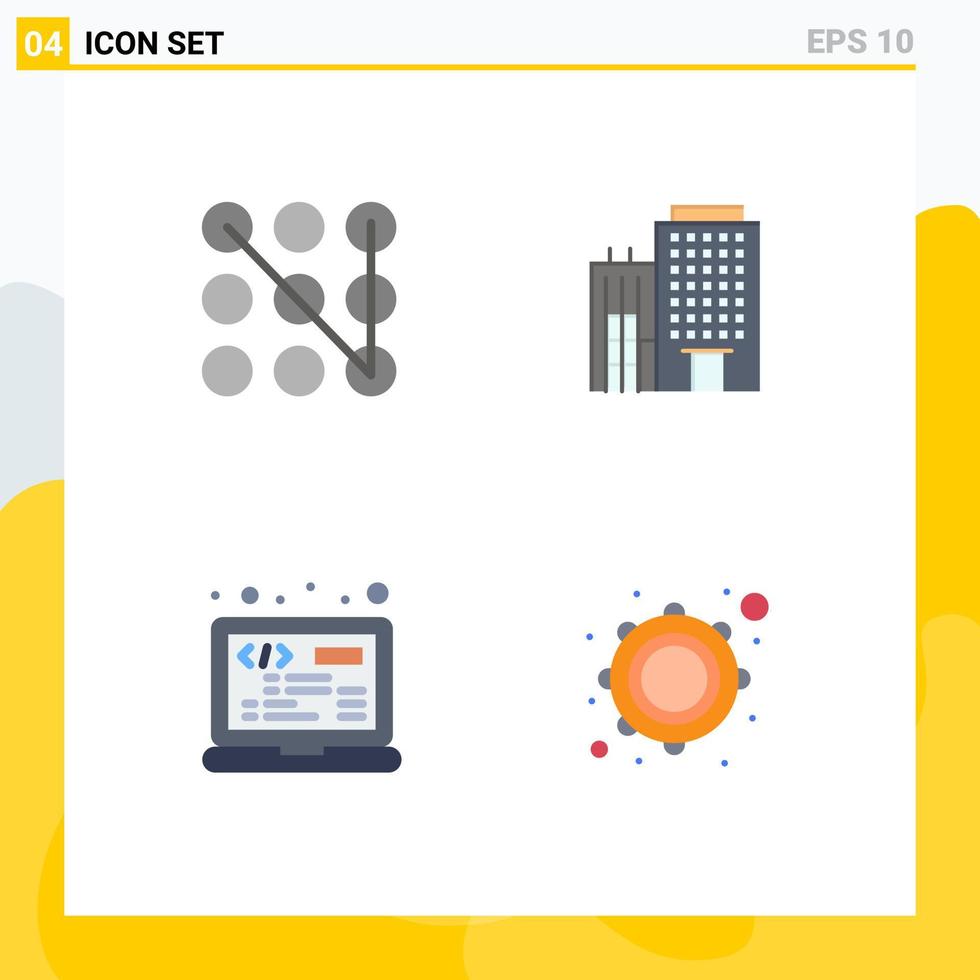 4 paquete de iconos planos de interfaz de usuario de signos y símbolos modernos de programación de bloqueo instrumento de servicio de hotel elementos de diseño vectorial editables vector