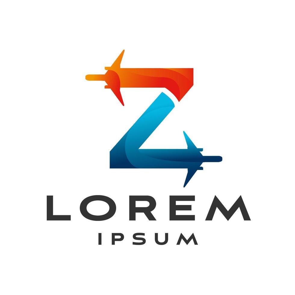 Abstract Letter Z Travel Plane Logo Design Template with white background vector