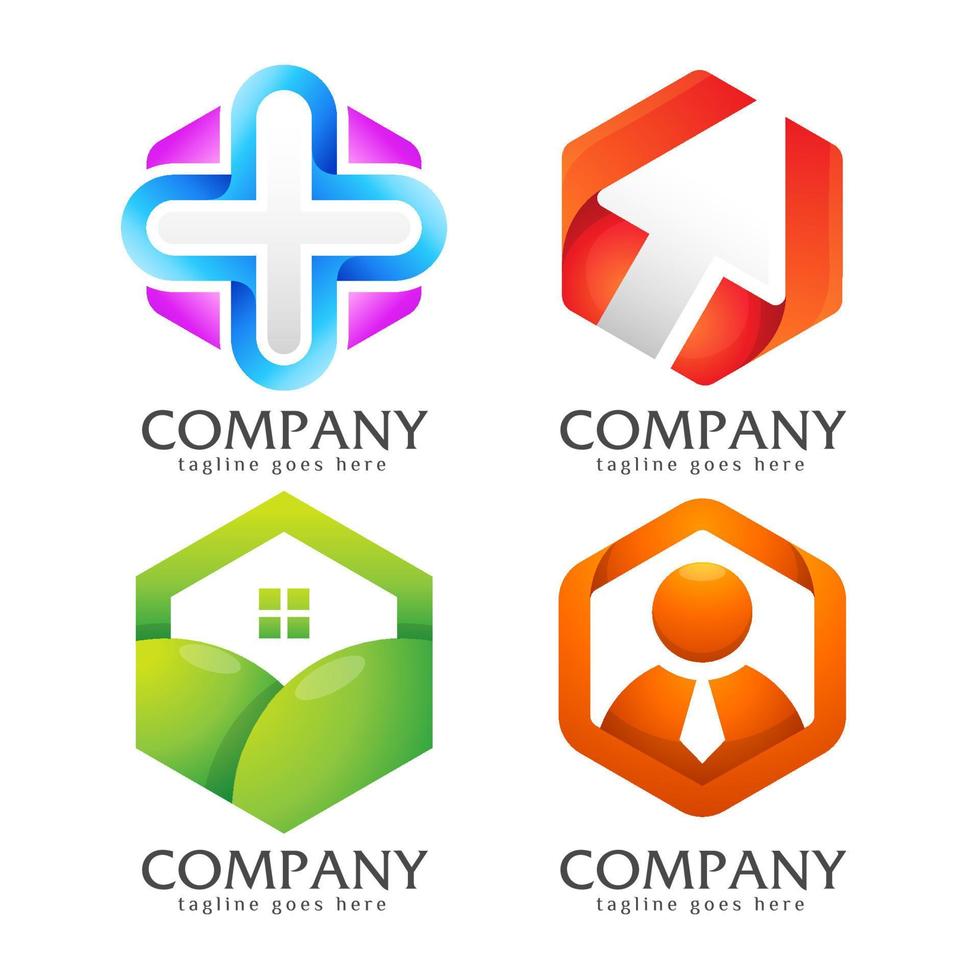 Bundle creative hexagon shape logo collection vector