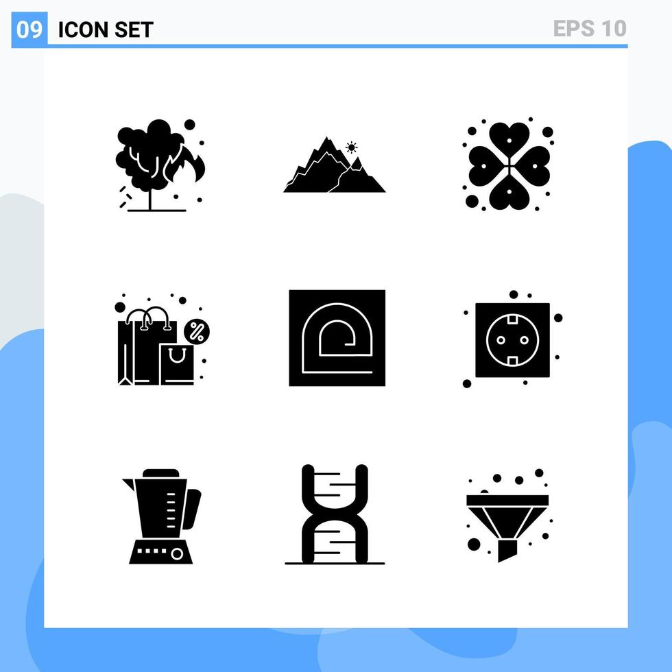 moderno 9 iconos de estilo sólido símbolos de glifo para uso general signo de icono sólido creativo aislado sobre fondo blanco paquete de 9 iconos vector