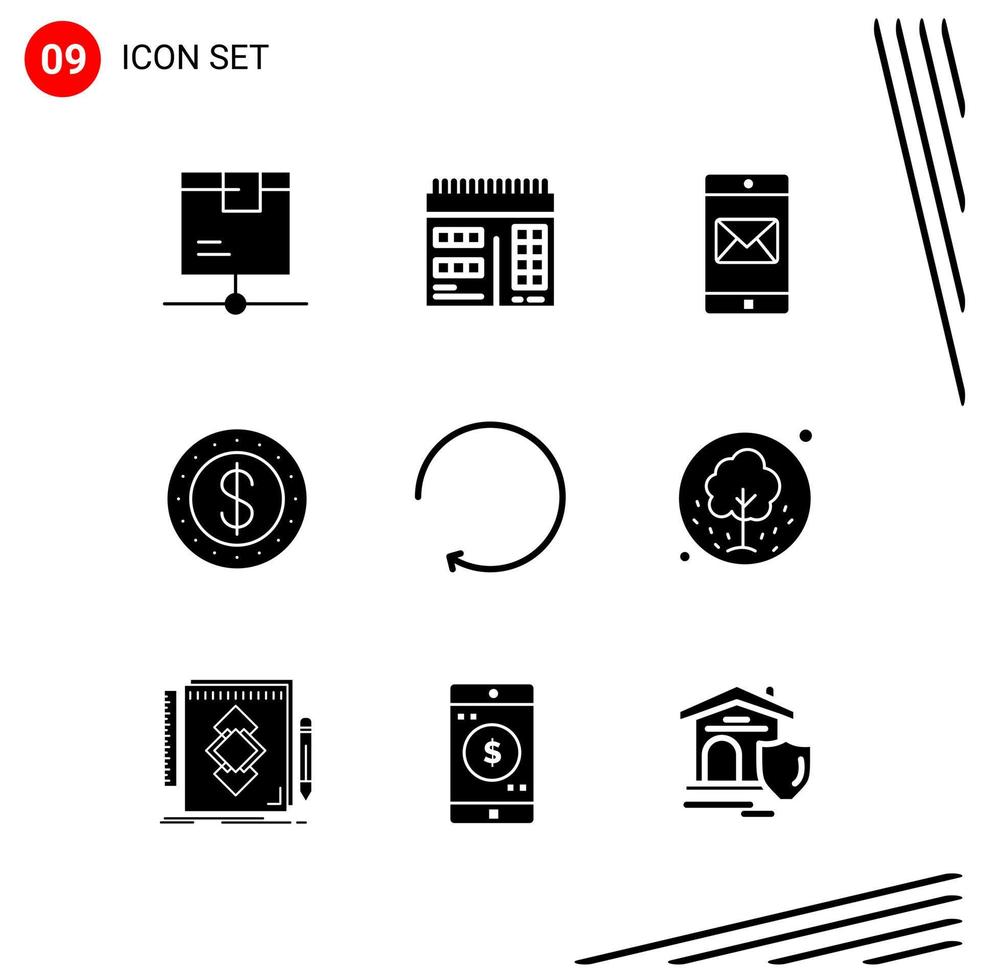 Collection of 9 Vector Icons in solid style Pixle Perfect Glyph Symbols for Web and Mobile Solid Icon Signs on White Background 9 Icons