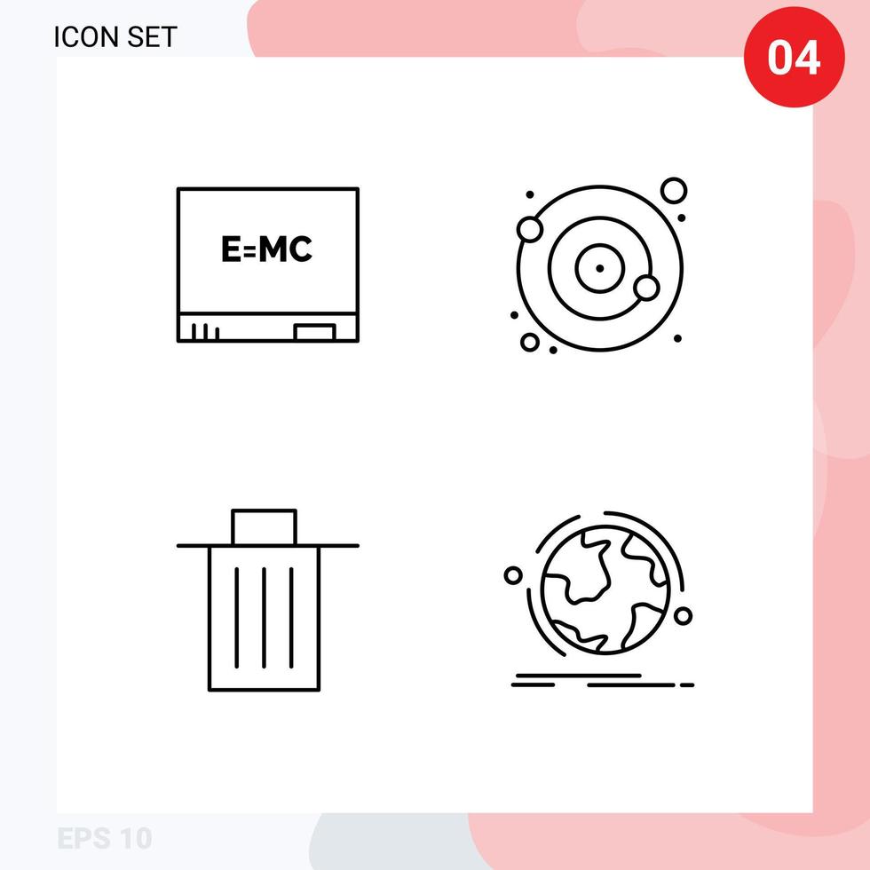 Group of 4 Filledline Flat Colors Signs and Symbols for board delete orbit satellite trash Editable Vector Design Elements