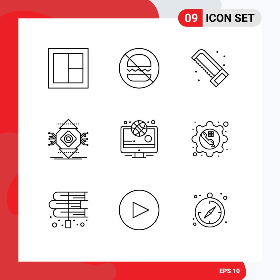 User Interface Pack of 9 Basic Outlines of concept ubiquitous no computing saw Editable Vector Design Elements