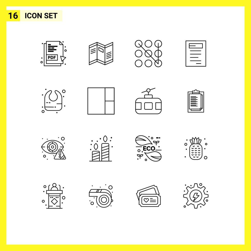 Universal Icon Symbols Group of 16 Modern Outlines of layout infant pattern bib study Editable Vector Design Elements