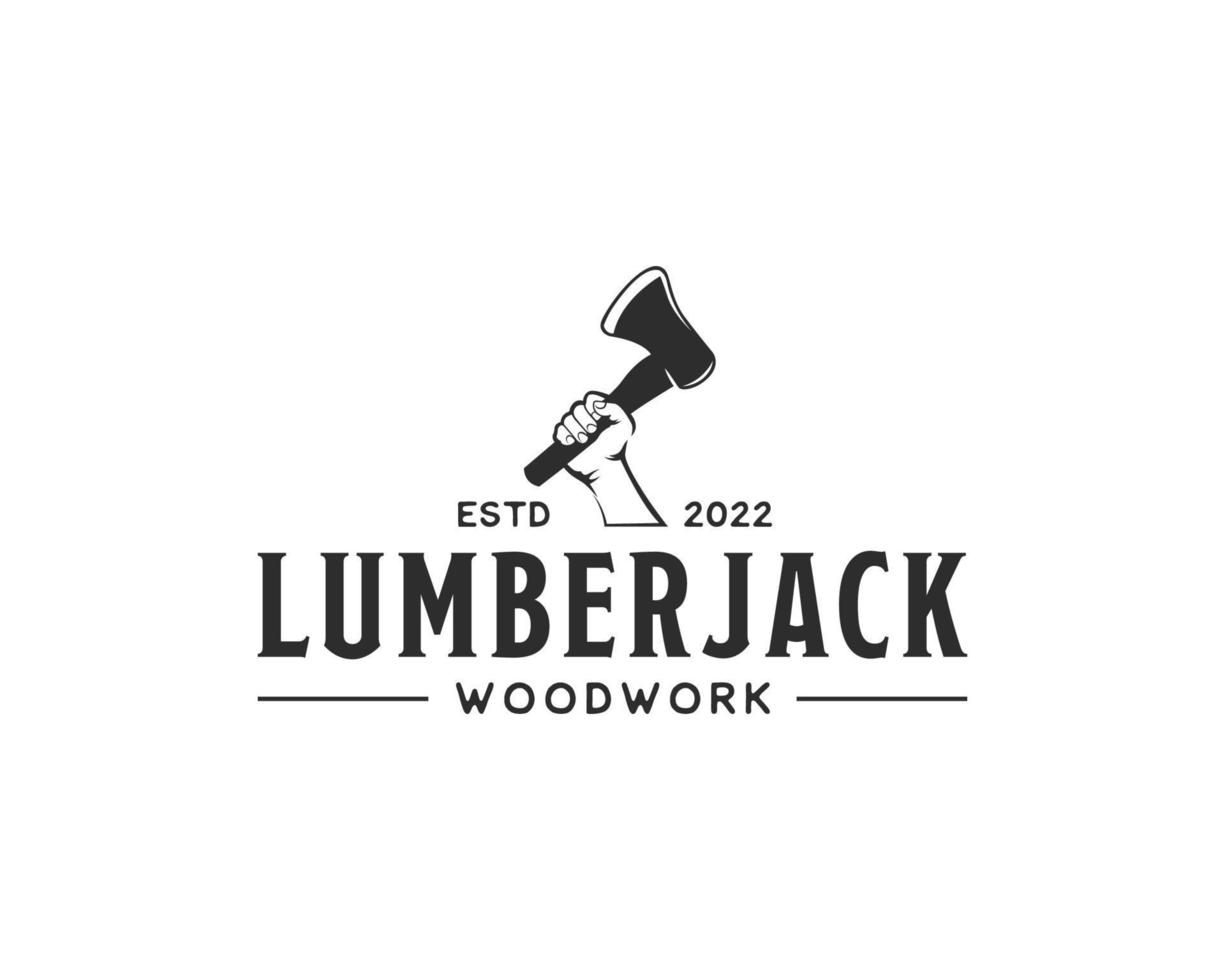 vintage lumberjack logo. silhouette of hand holding ax logo design template vector