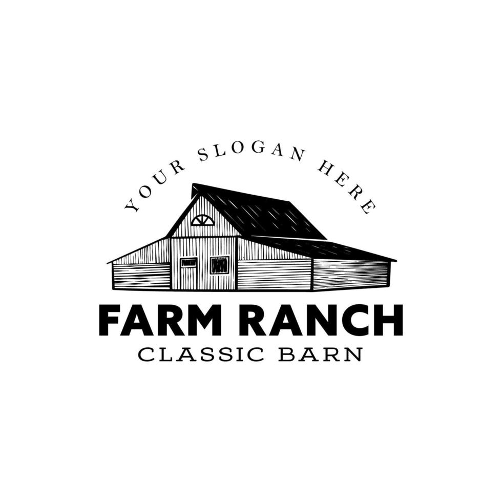 hand drawn farm ranch logo design template vector