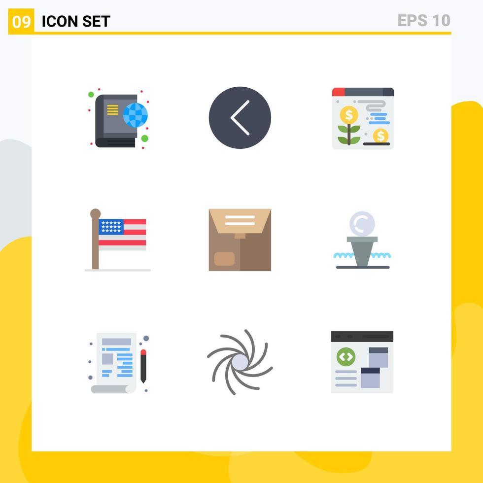 paquete de 9 signos y símbolos modernos de colores planos para medios de impresión web, como elementos de diseño vectorial editables de la bandera unida del jugador e usa vector
