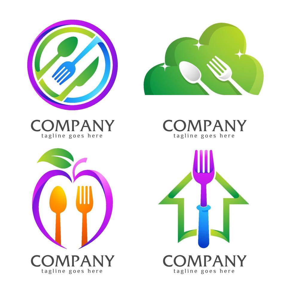 Bundle creative spoon and fork logo collection vector