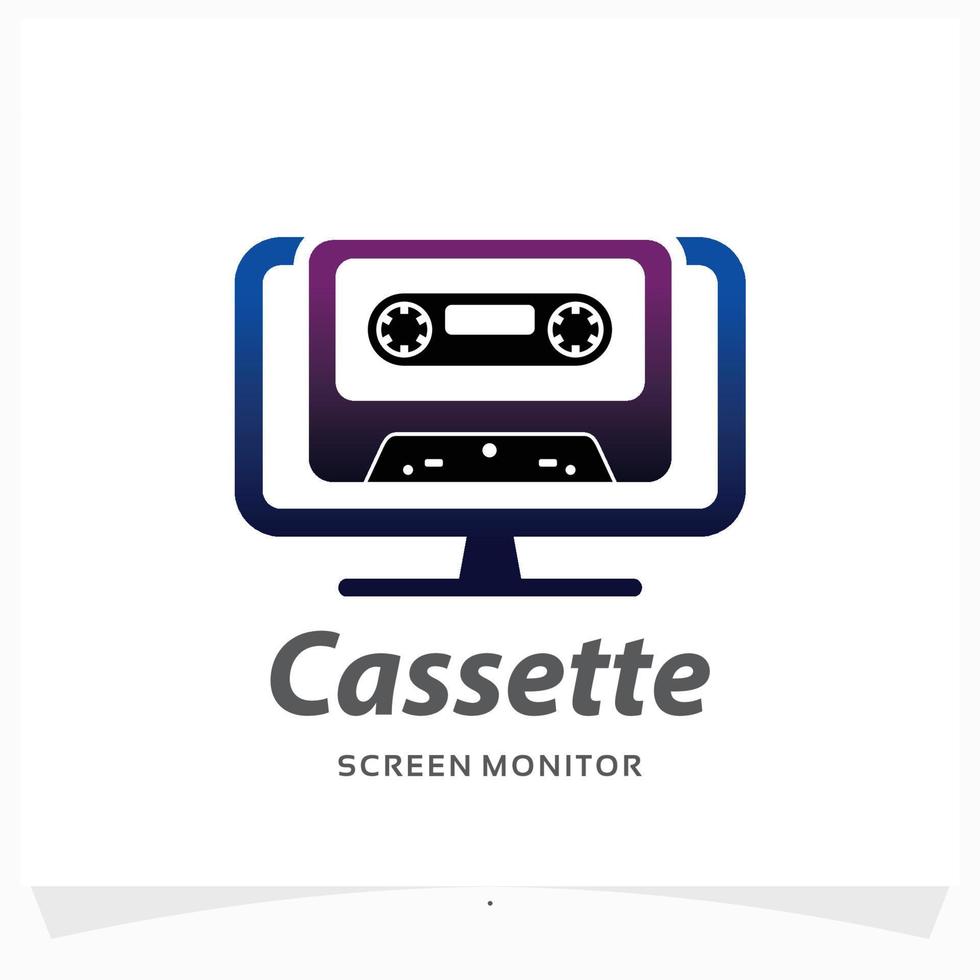 cassette screen monitor logo design template vector