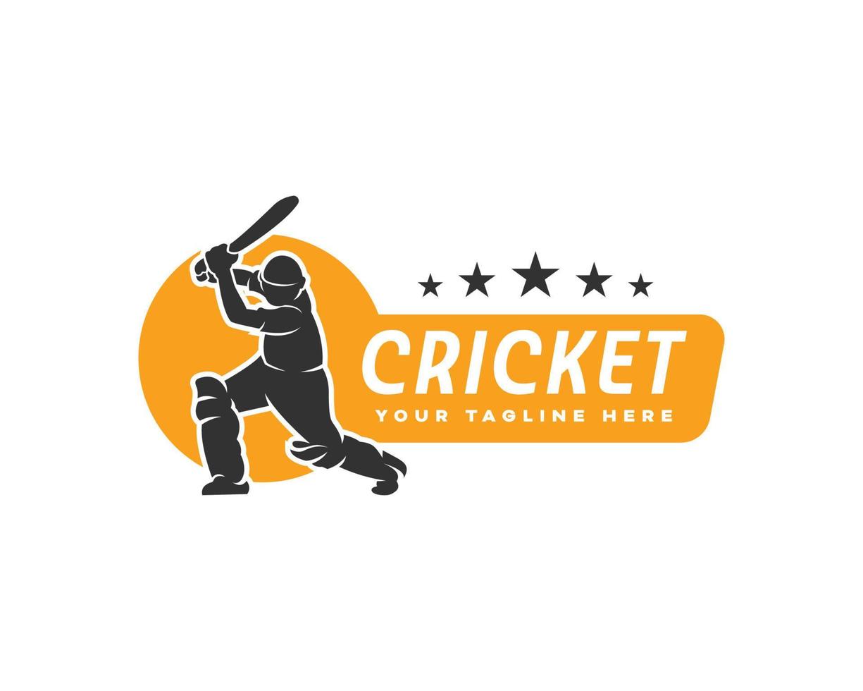 cricket player silhouette logo design template vector