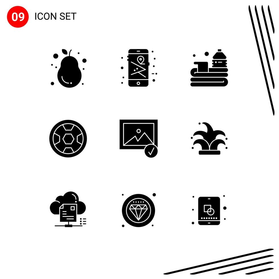 9 User Interface Solid Glyph Pack of modern Signs and Symbols of image football ball award sport Editable Vector Design Elements