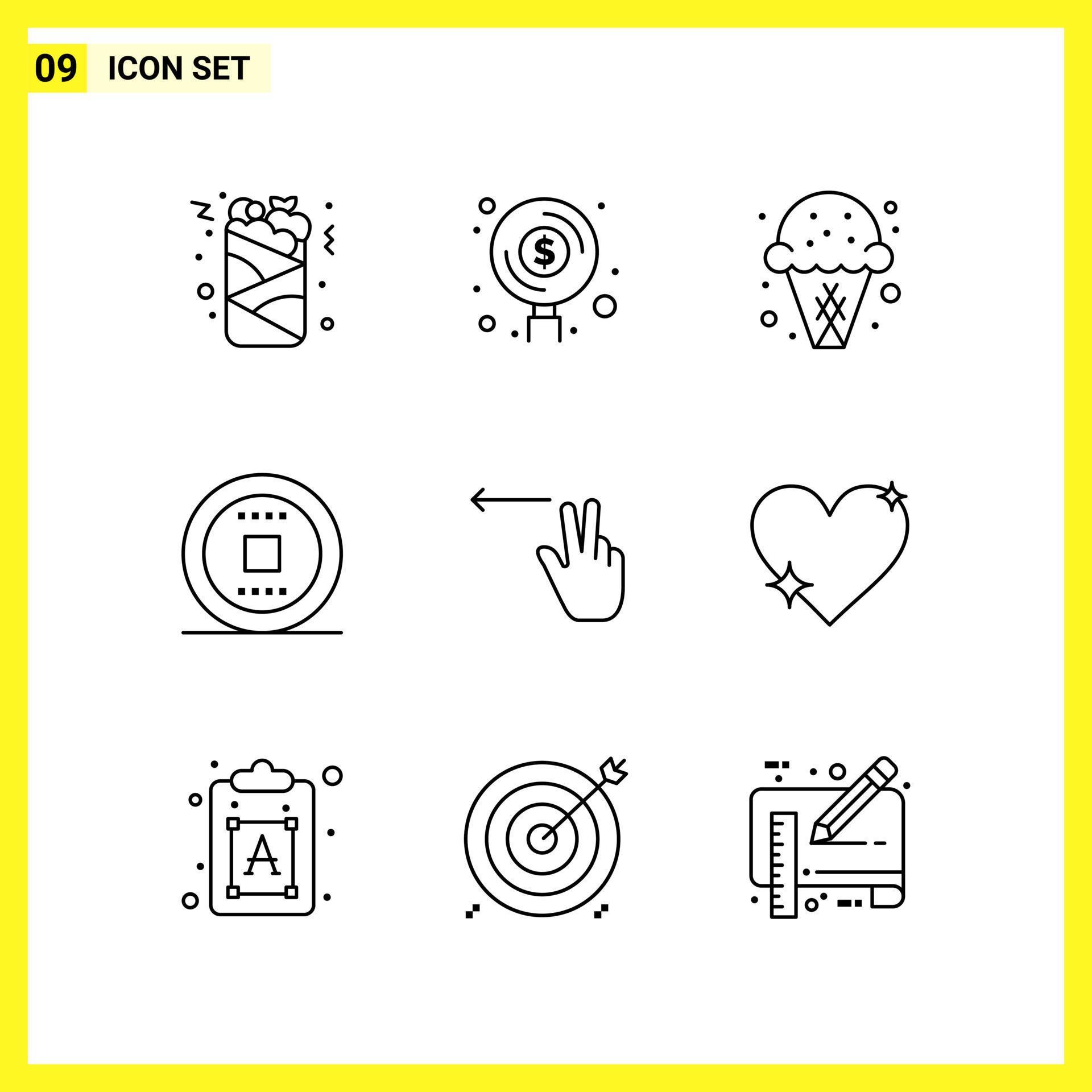 9 Icon Set Simple Line Symbols Outline Sign on White Background for