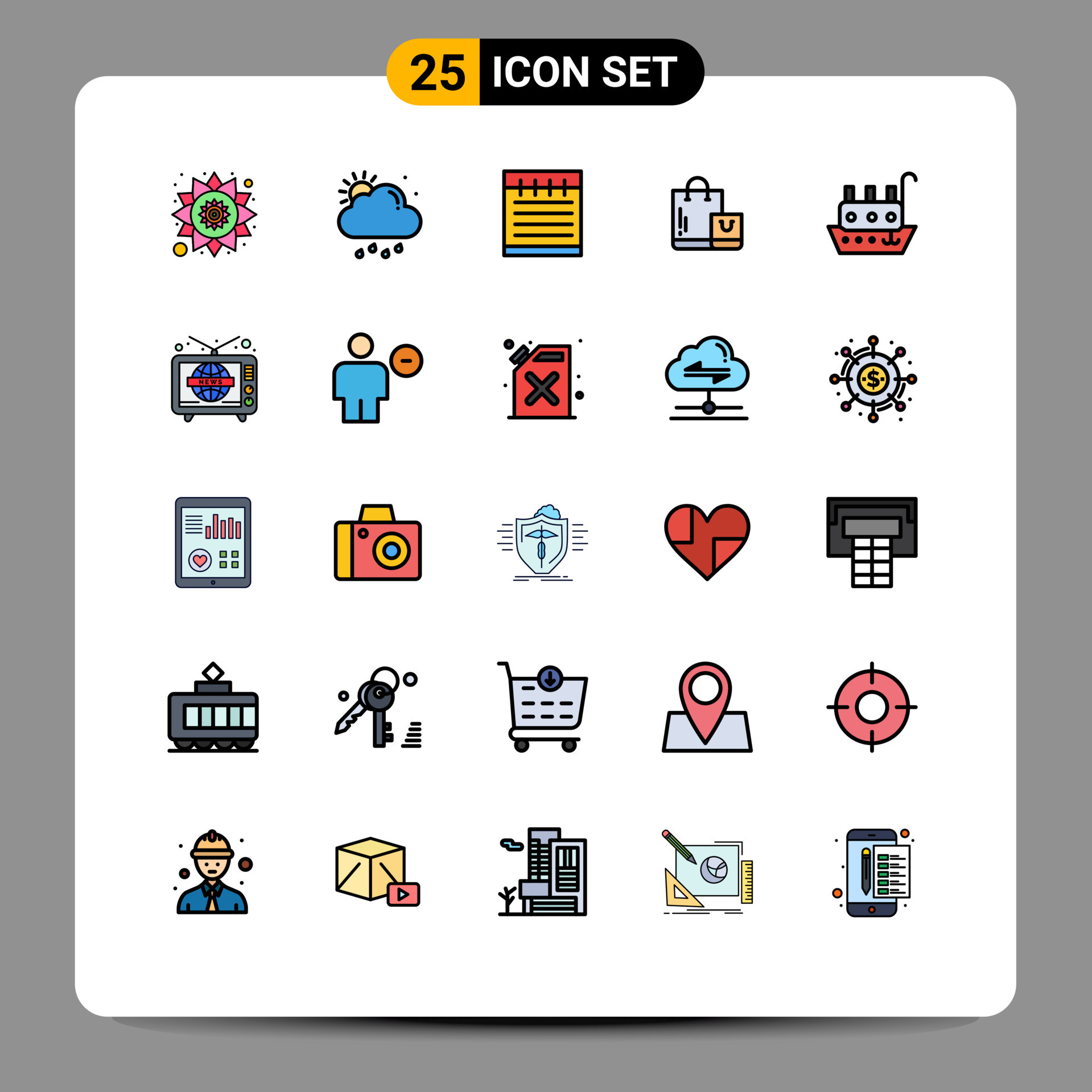 set-of-25-commercial-filled-line-flat-colors-pack-for-vessel-marine