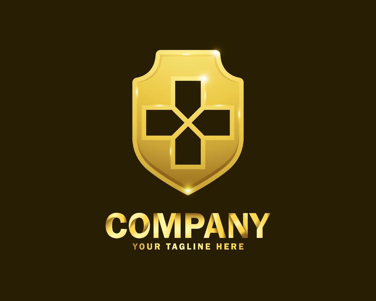 luxury gold game shield logo design template vector