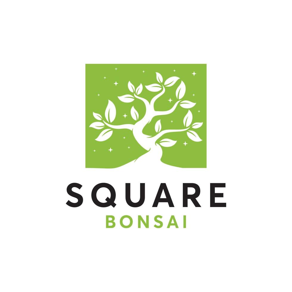 inspiración de plantilla de diseño de logotipo de bonsái cuadrado vector