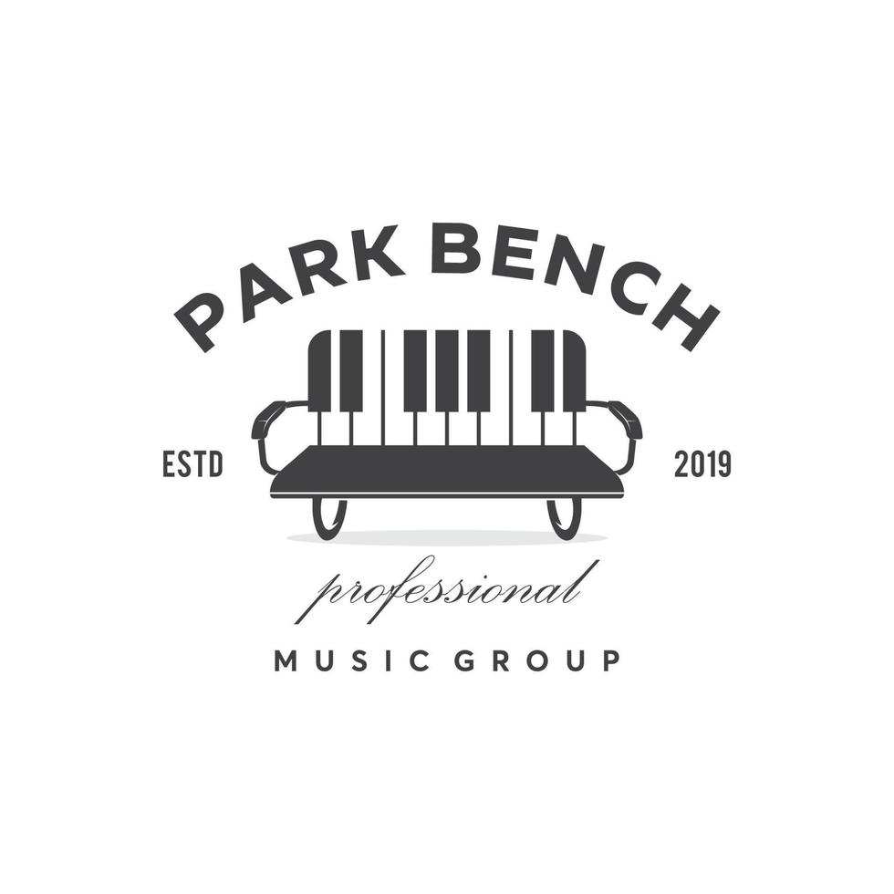 logotipo del banco del parque, inspiración de la plantilla de diseño del logotipo del grupo de música de piano vector