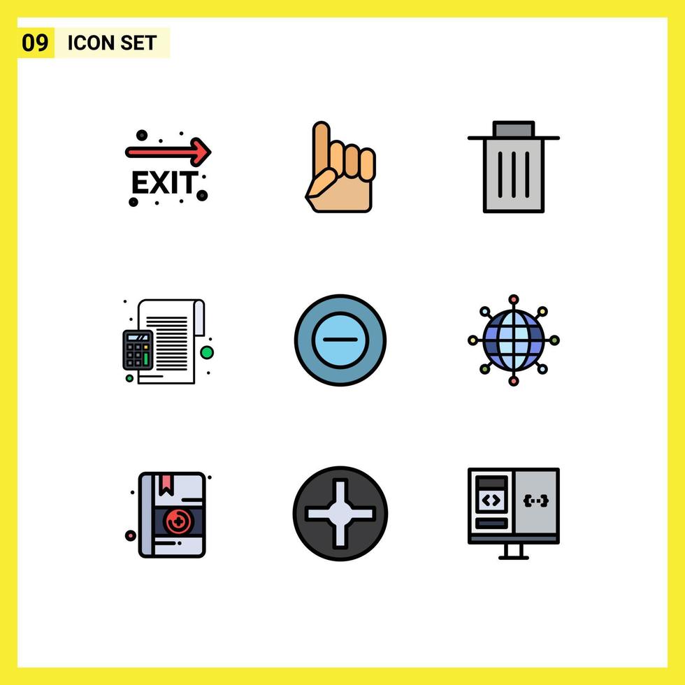 Set of 9 Vector Filledline Flat Colors on Grid for no calculator delete calculation accounting Editable Vector Design Elements