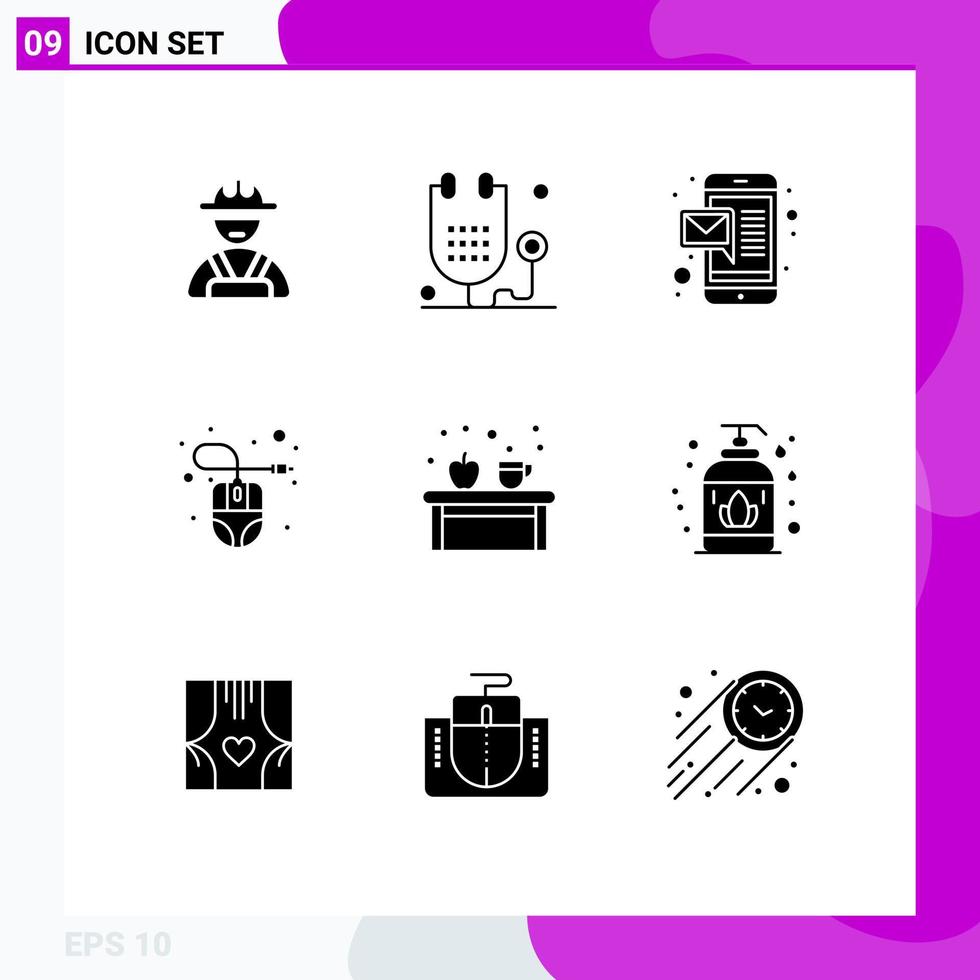 conjunto de 9 iconos de interfaz de usuario modernos signos de símbolos para beber café correo electrónico mouse mouse de computadora elementos de diseño vectorial editables vector