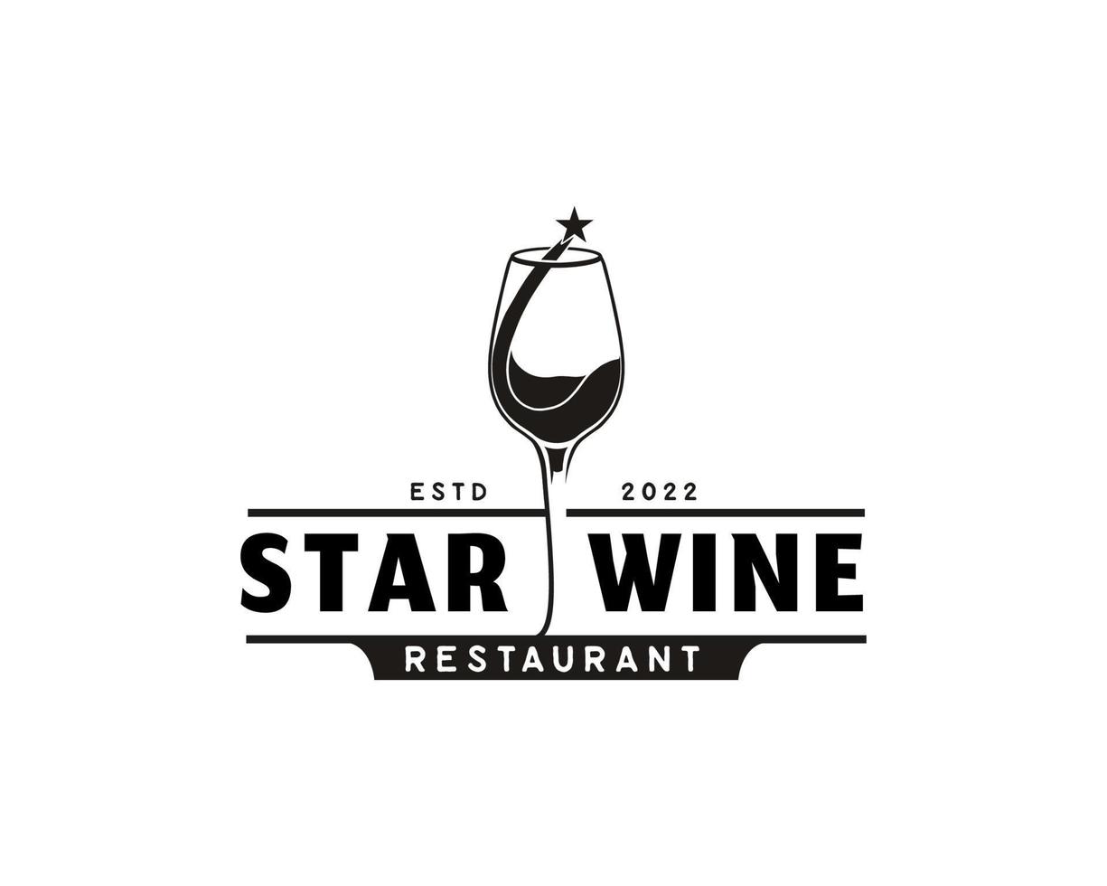 concepto de logo de estrella y vino. plantilla de diseño de logotipo de vino vintage vector
