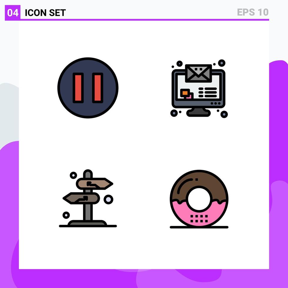 Group of 4 Modern Filledline Flat Colors Set for circle arrow message direction donut Editable Vector Design Elements