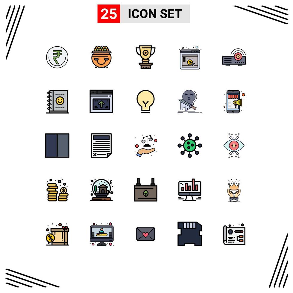 Mobile Interface Filled line Flat Color Set of 25 Pictograms of cpc achievement gold price trophy Editable Vector Design Elements