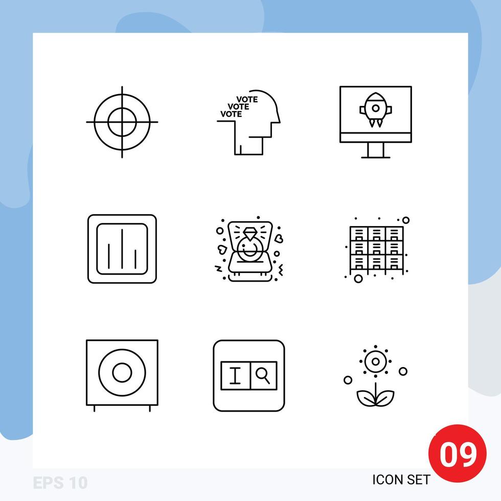 Stock Vector Icon Pack of 9 Line Signs and Symbols for heart report speech graph analytics Editable Vector Design Elements