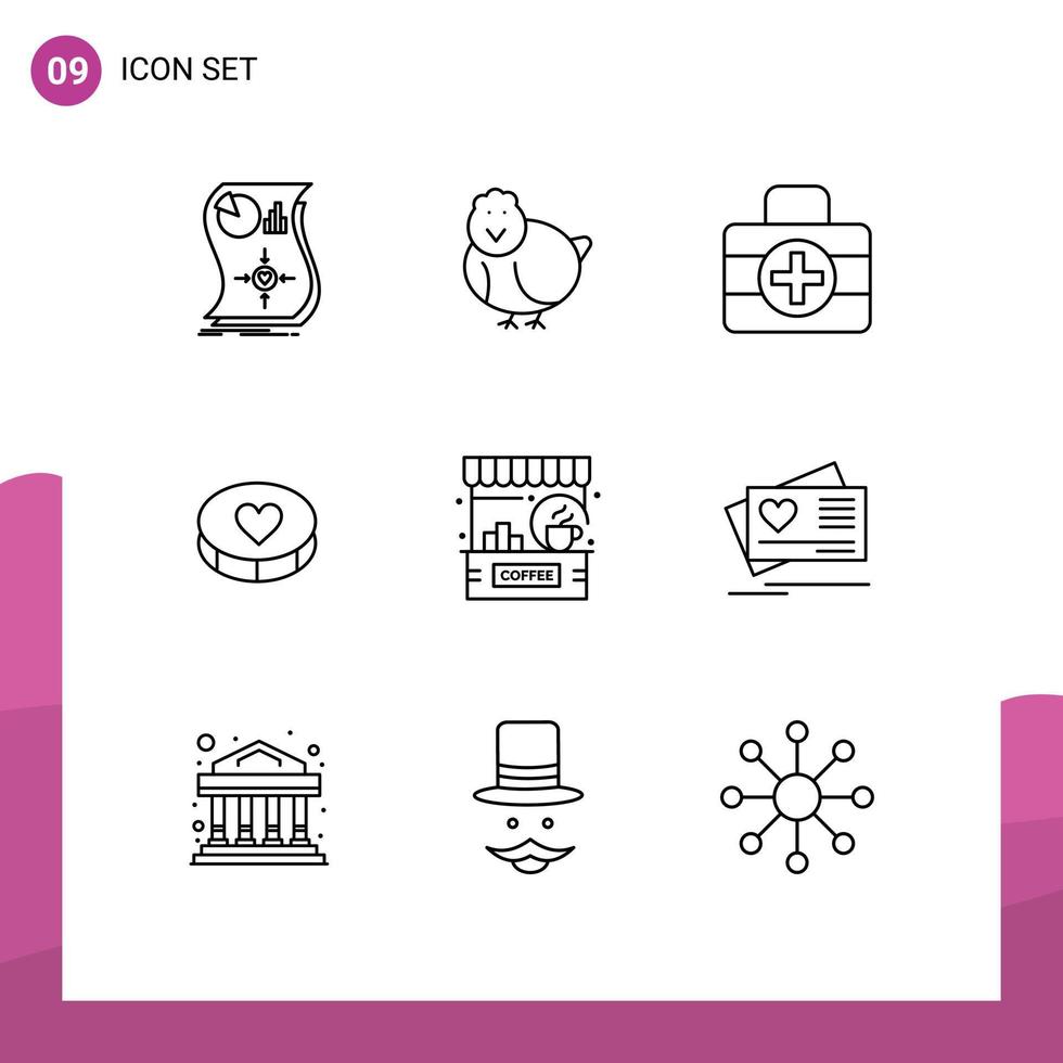 Pictogram Set of 9 Simple Outlines of cafe loves happy love favorite Editable Vector Design Elements